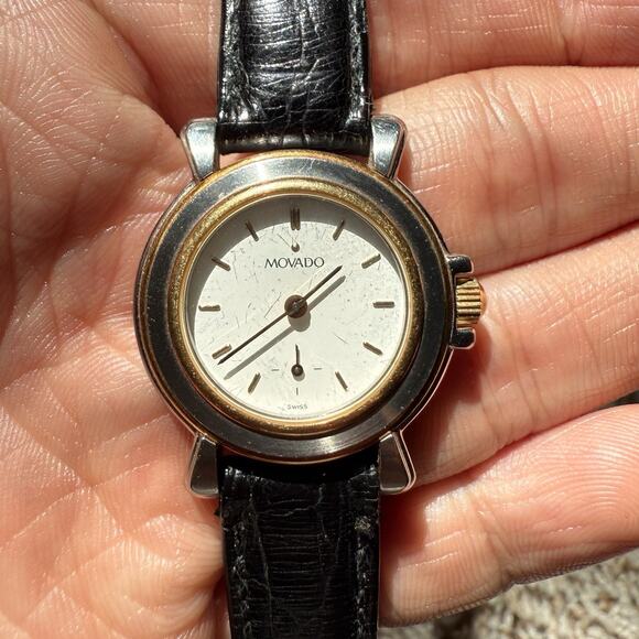 Vintage Movado Folio Manual Wind Watch Two Tone 18k Gold 26mm Ladies 95.C4.825 main image 10